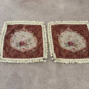 Vintage Ethan Allen Needlepoint Pillow Cover 20" – Handmade Wool, French Country